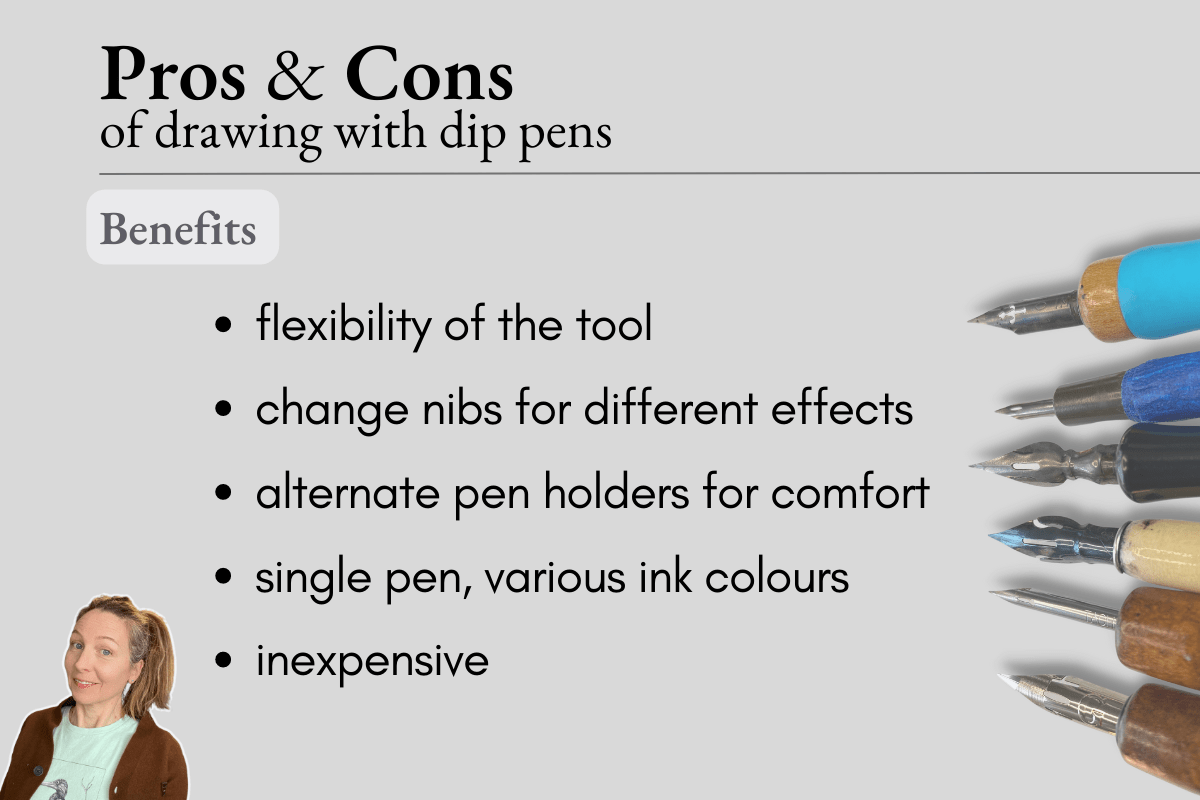 Image about the pros and cons of using nib pens for drawing