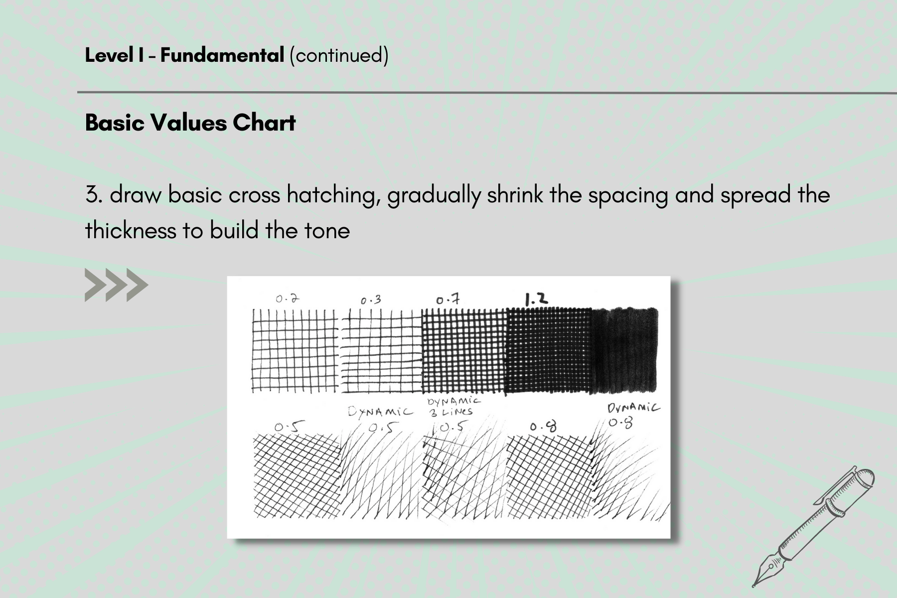 Values exercise for pen and ink with basic hatching