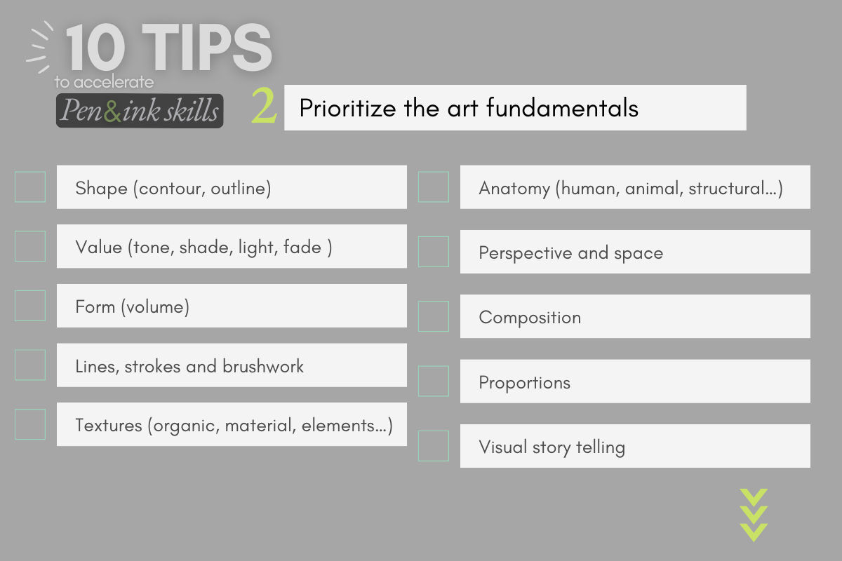 Prioritize the fundamentals to improve pen & ink skills