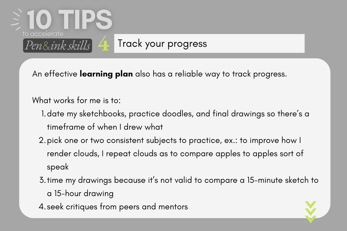 Track your progress to improve pen & ink skills