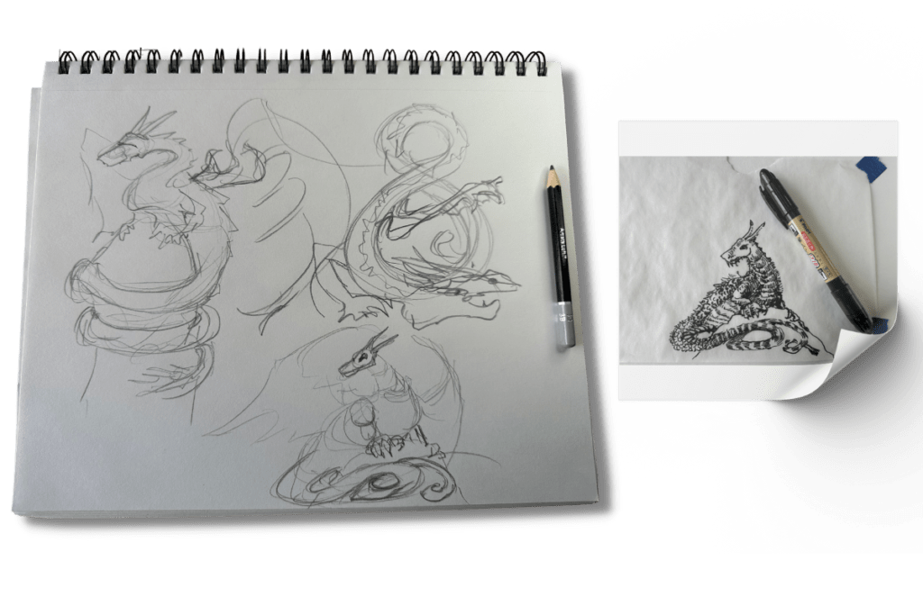Thumbnail sketches of Fafnir dragon