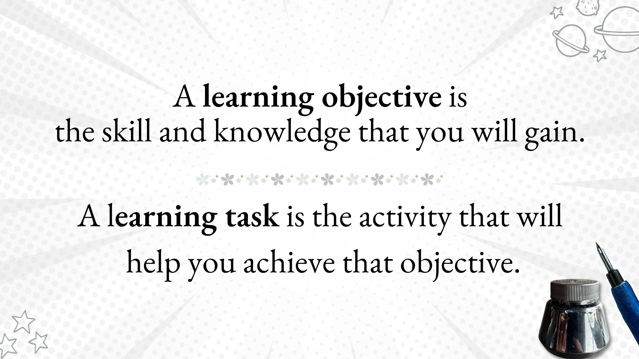 Definition of learning objective vs a learning task