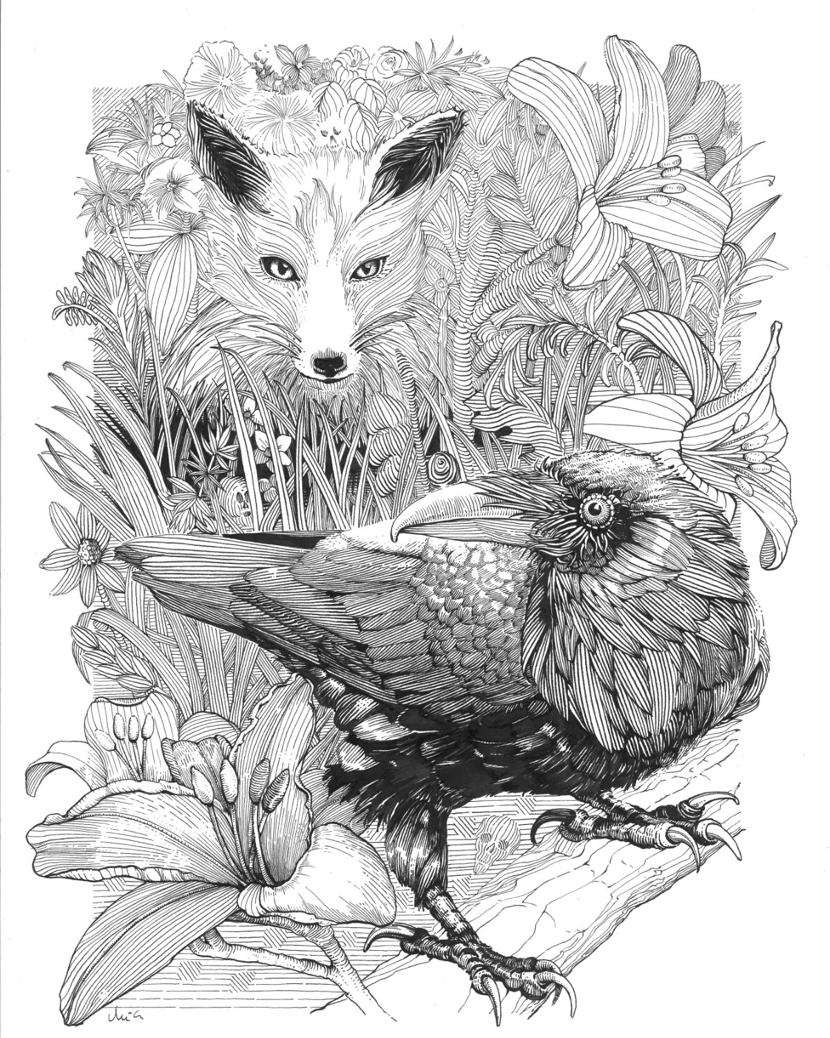 Fox and crow illustration