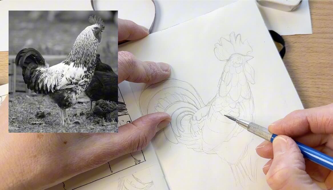 Etching-Style-Rooster-Pencils
