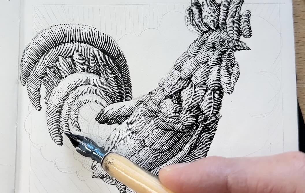 Etching-Style-Rooster-Inked